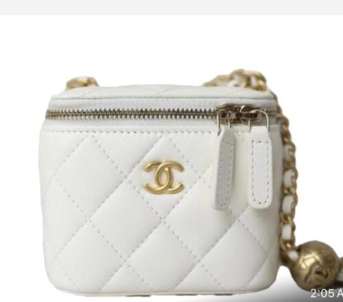 White Quilted Caviar Vanity Case