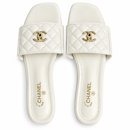 Chanel Turnlock Flat Mules White