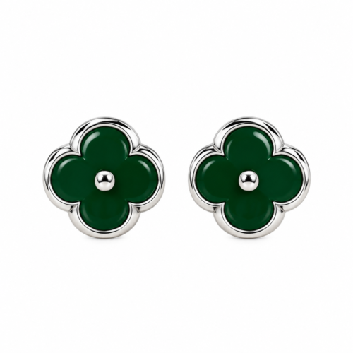 LV Green Quatrefoil Stud Earrings