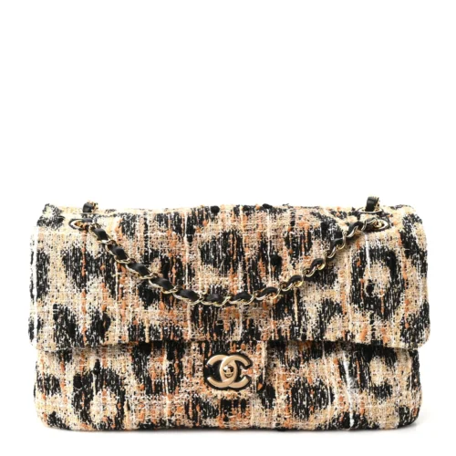 Tweed Mixed Fibers Leopard Print Maxi Flap
