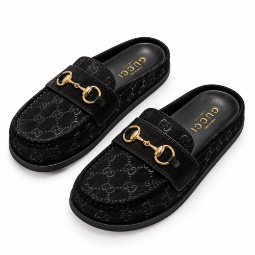 Black GG Canvas Slide Mules