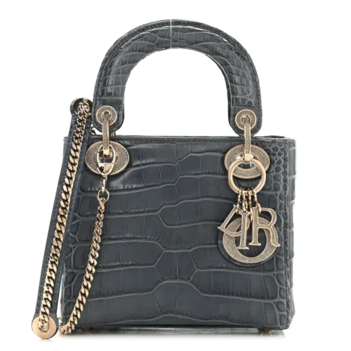 Alligator Crystal Mini Lady Dior Blue