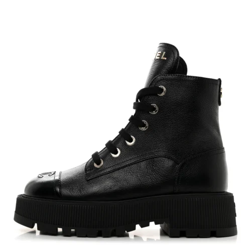Calfskin Shiny CC Lace Up Combat Boots